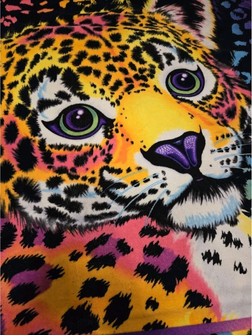 Lisa Frank Plush Blanket Throw Hunter Leopard Rainbow 60.5X88”